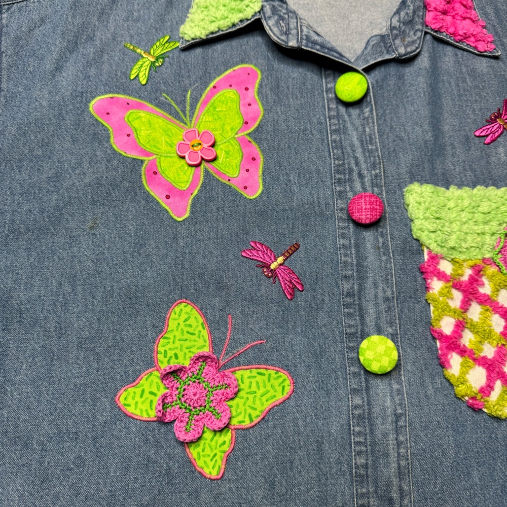 Women Embellished Appliqué Cheniile Embroidery XL Top button covers Butterflies - Picture 4 of 13